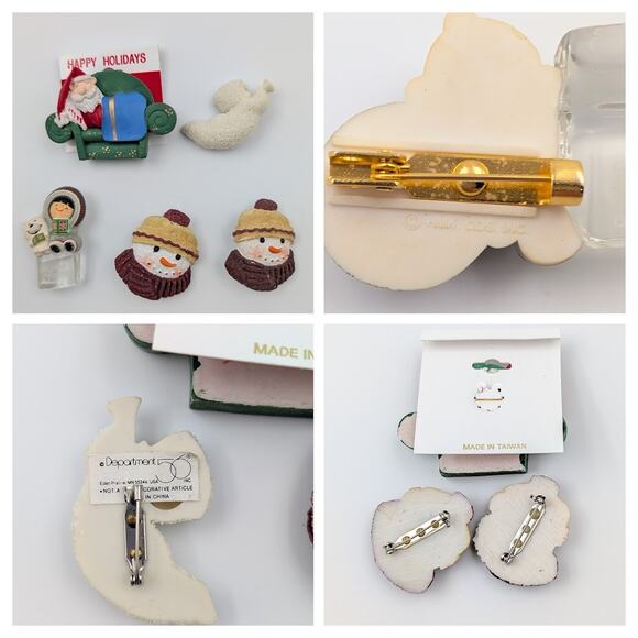VTG Christmas Brooch Lot Snowbabies Boyd Bears Teddy Cat Snowman Santa Ornament - Picture 11 of 16